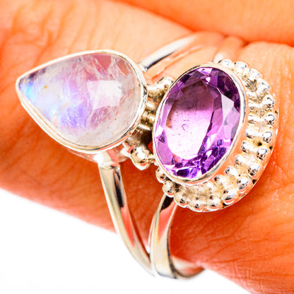 Rainbow Moonstone Rings handcrafted by Ana Silver Co - RING109398