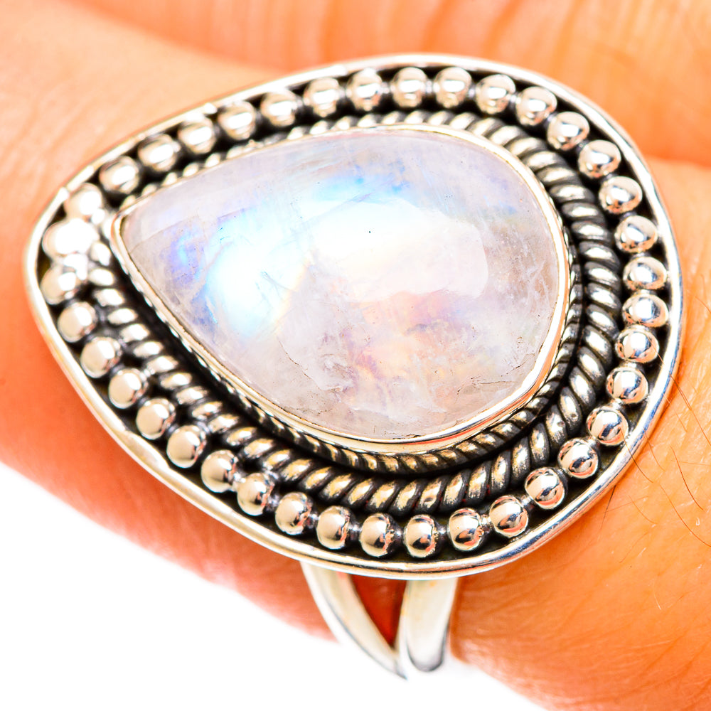 Rainbow Moonstone Rings handcrafted by Ana Silver Co - RING109402