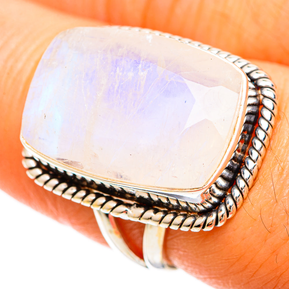 Rainbow Moonstone Rings handcrafted by Ana Silver Co - RING109404