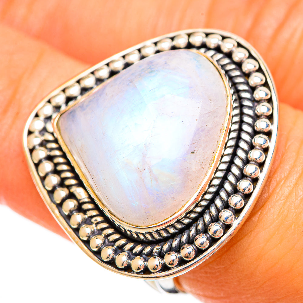Rainbow Moonstone Rings handcrafted by Ana Silver Co - RING109408