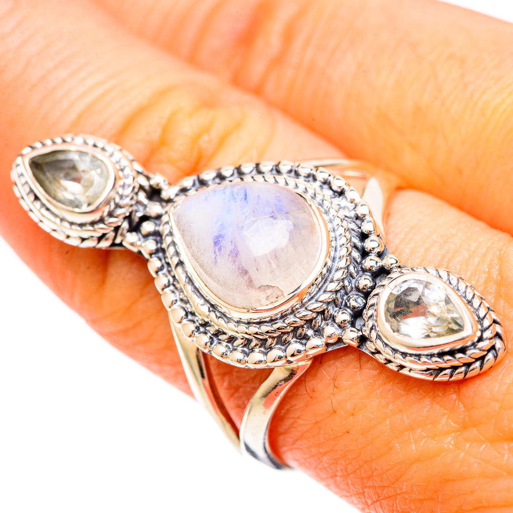 Rainbow Moonstone Rings handcrafted by Ana Silver Co - RING109444