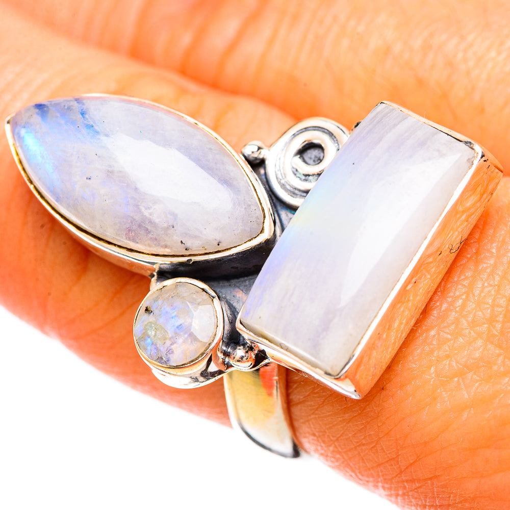 Rainbow Moonstone Rings handcrafted by Ana Silver Co - RING109488