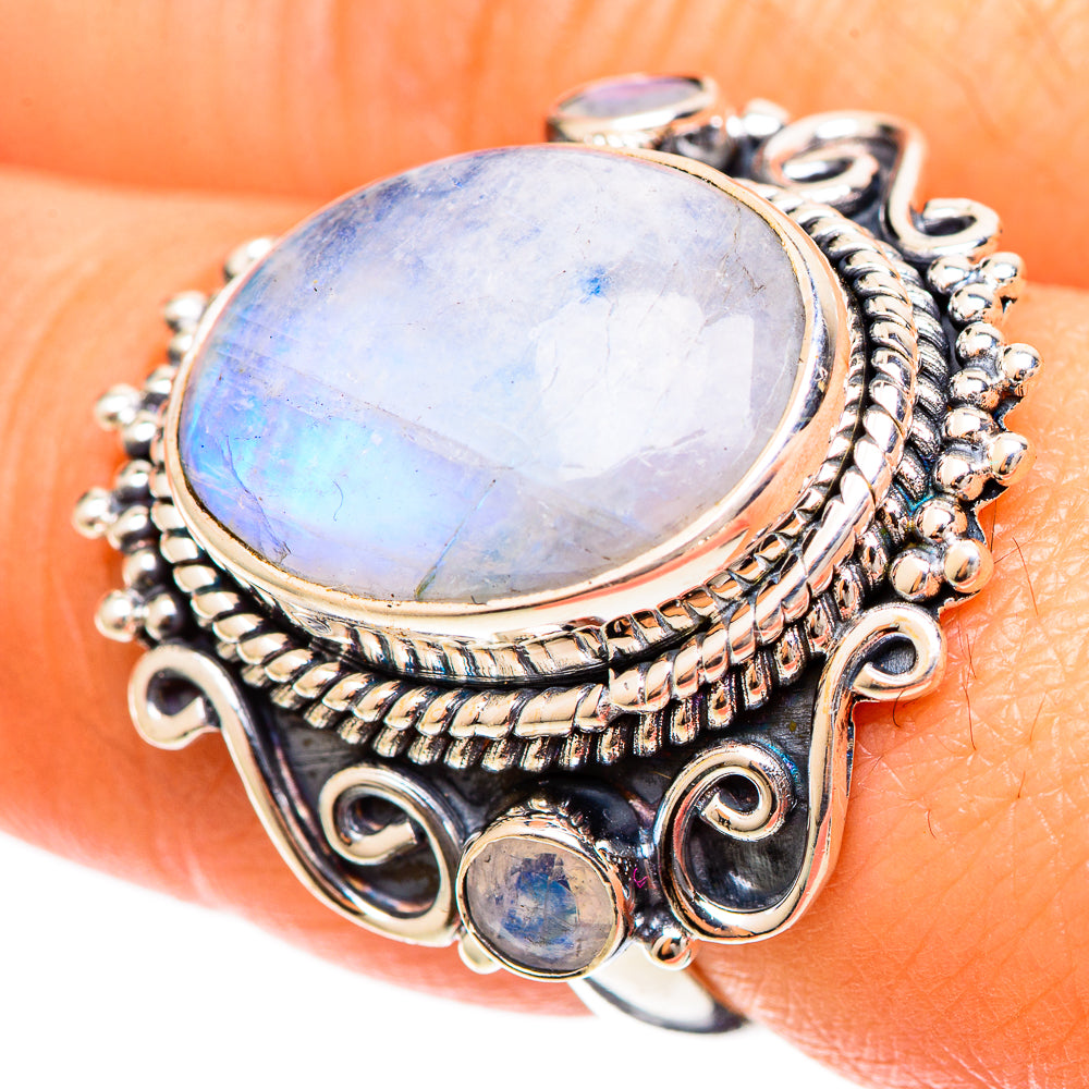 Rainbow Moonstone Rings handcrafted by Ana Silver Co - RING109527