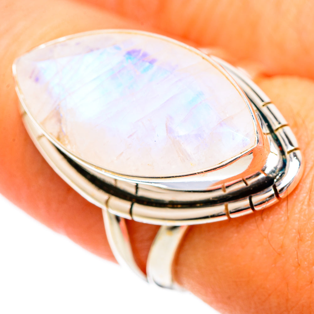 Rainbow Moonstone Rings handcrafted by Ana Silver Co - RING109555