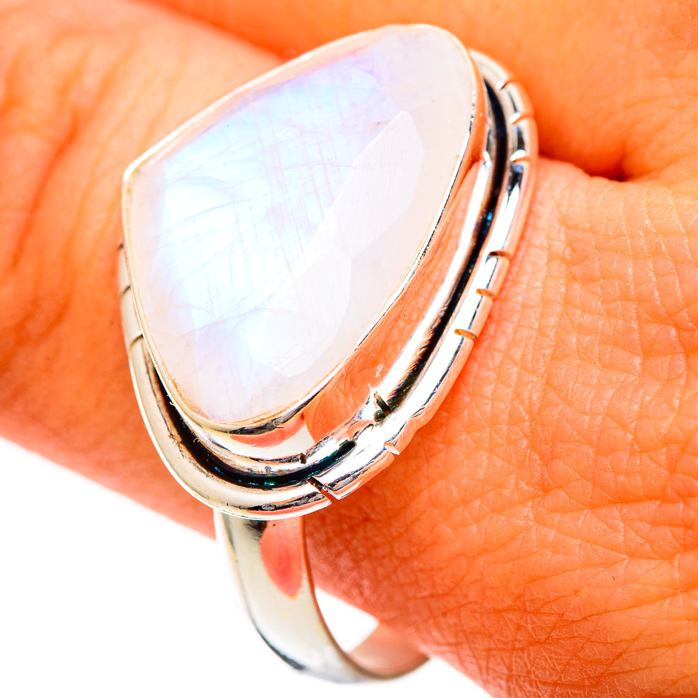 Rainbow Moonstone Rings handcrafted by Ana Silver Co - RING109586