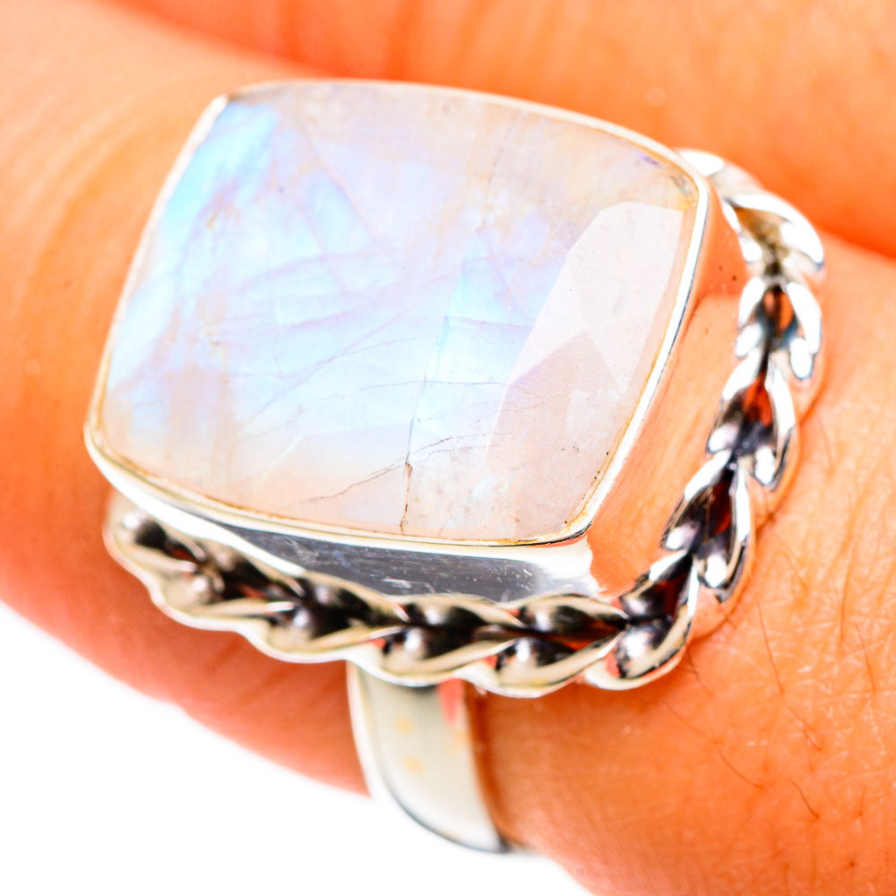 Rainbow Moonstone Rings handcrafted by Ana Silver Co - RING109589