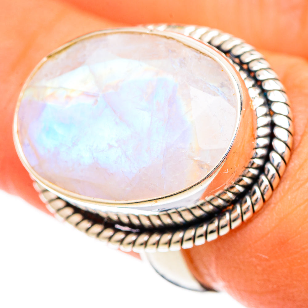 Rainbow Moonstone Rings handcrafted by Ana Silver Co - RING109612