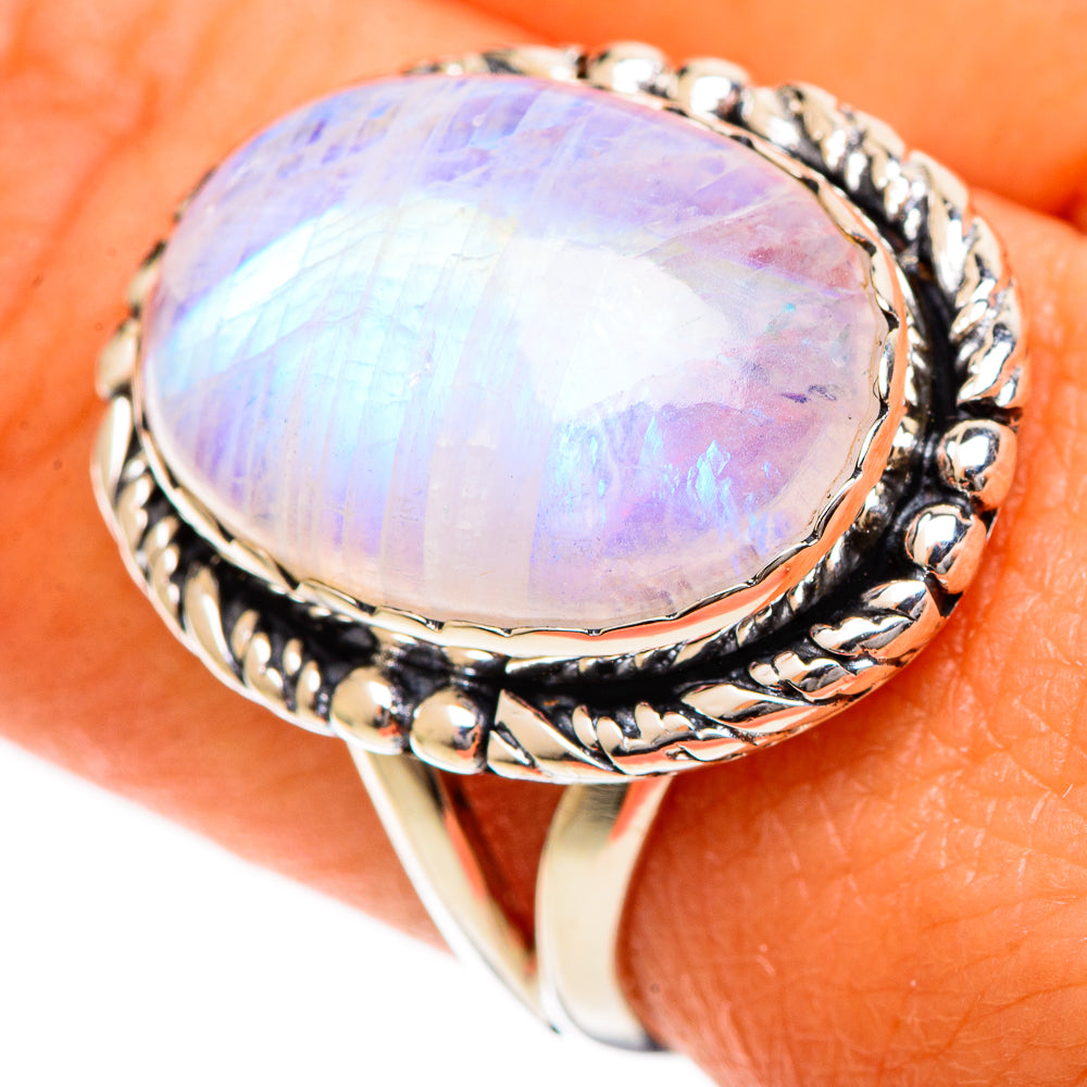 Rainbow Moonstone Rings handcrafted by Ana Silver Co - RING109615