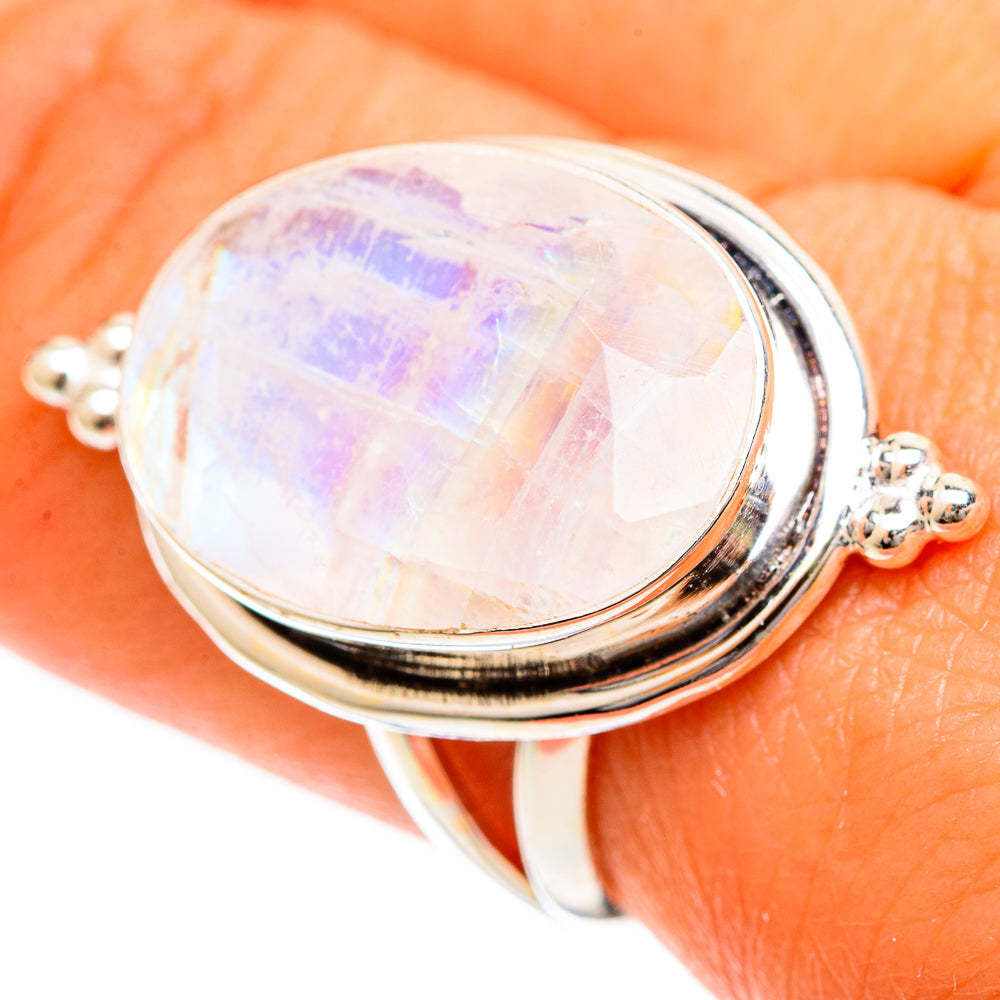 Rainbow Moonstone Rings handcrafted by Ana Silver Co - RING109617
