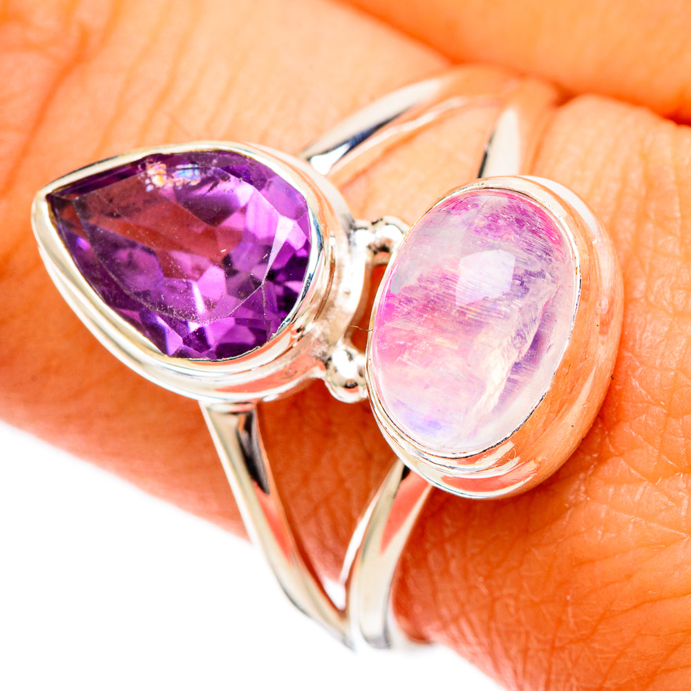 Rainbow Moonstone Rings handcrafted by Ana Silver Co - RING109620