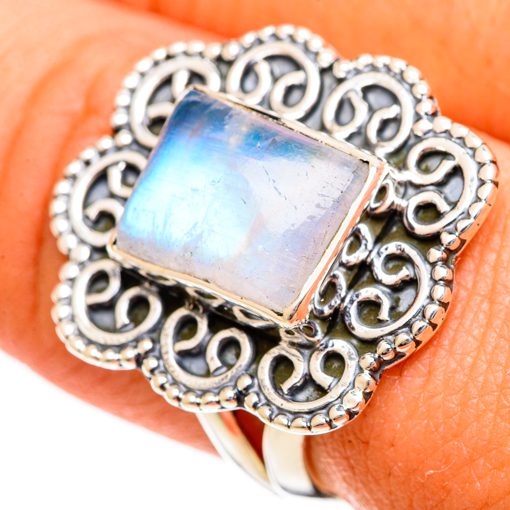 Rainbow Moonstone Rings handcrafted by Ana Silver Co - RING109639