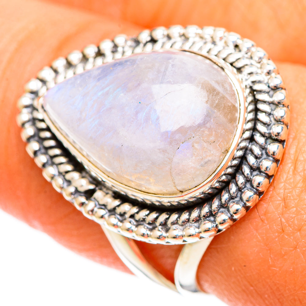 Rainbow Moonstone Rings handcrafted by Ana Silver Co - RING109643