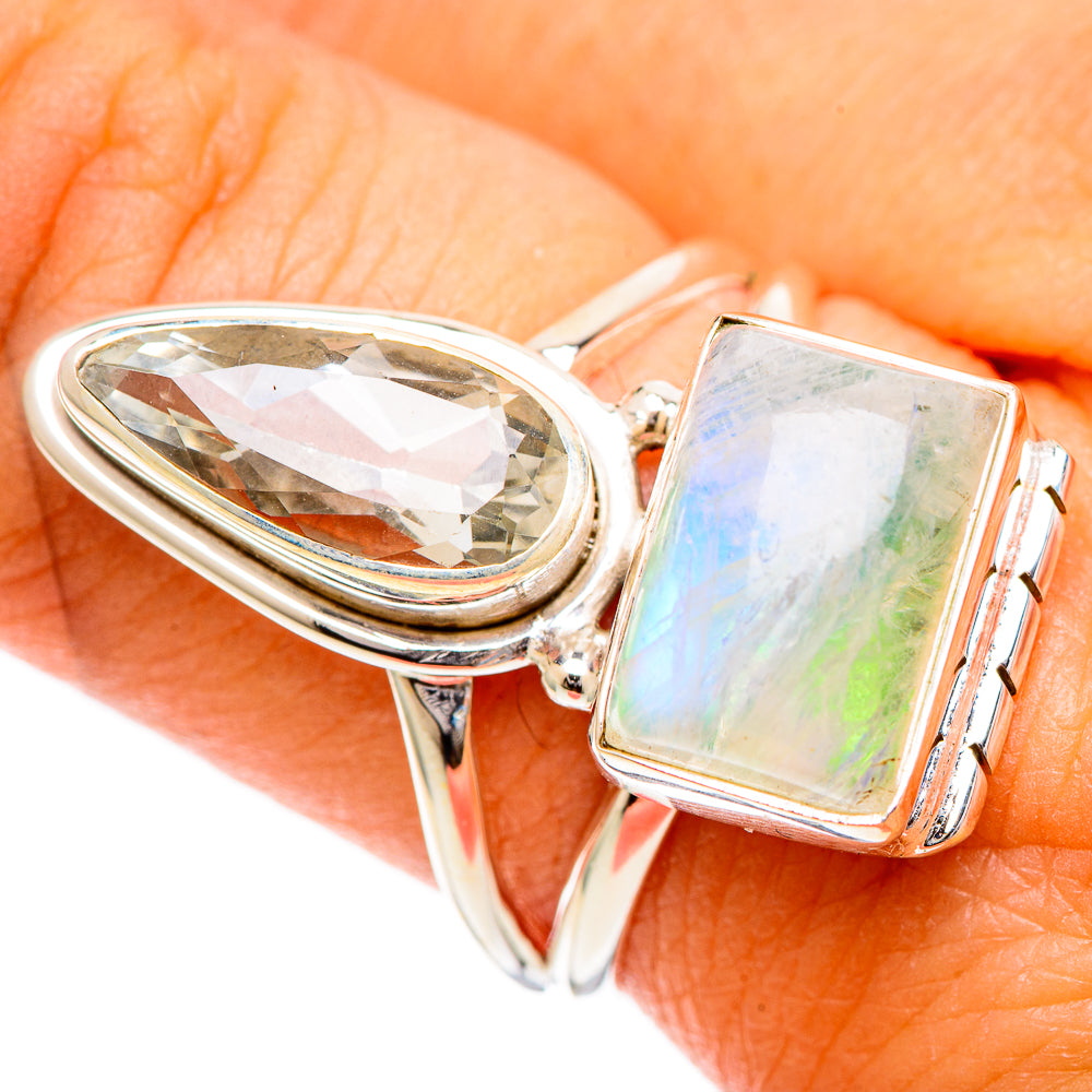 Rainbow Moonstone Rings handcrafted by Ana Silver Co - RING109681