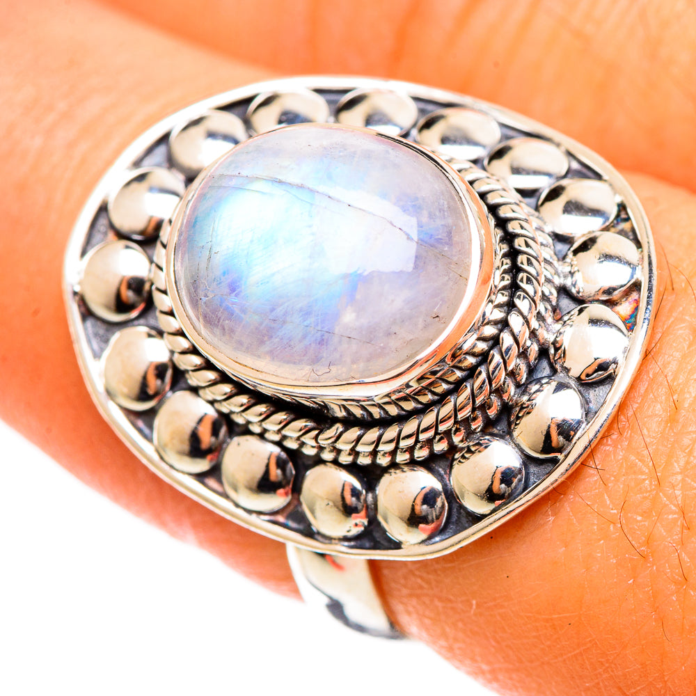 Rainbow Moonstone Rings handcrafted by Ana Silver Co - RING109865