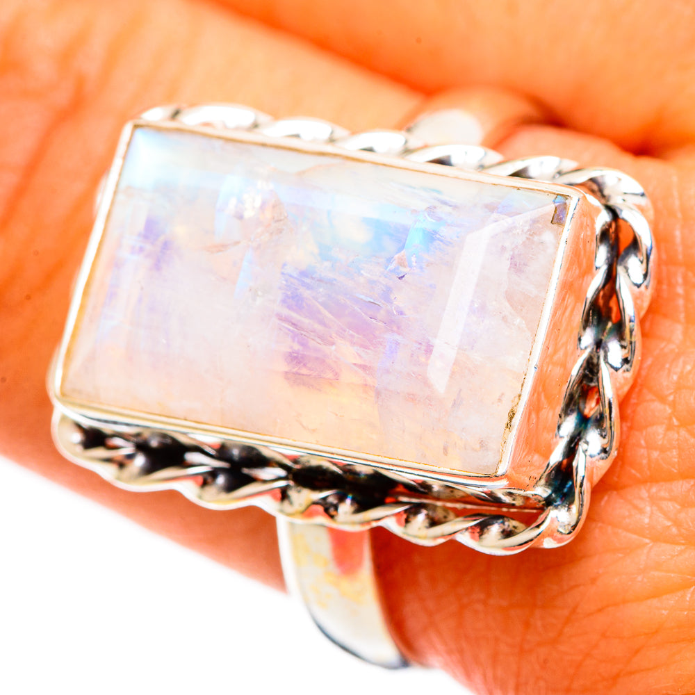 Rainbow Moonstone Rings handcrafted by Ana Silver Co - RING109892