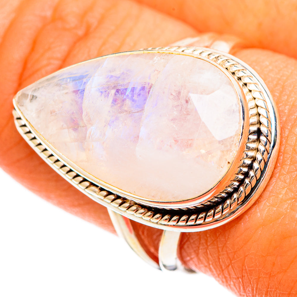 Rainbow Moonstone Rings handcrafted by Ana Silver Co - RING109950