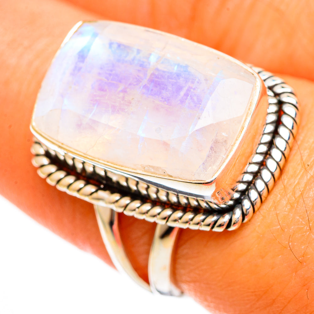 Rainbow Moonstone Rings handcrafted by Ana Silver Co - RING109952
