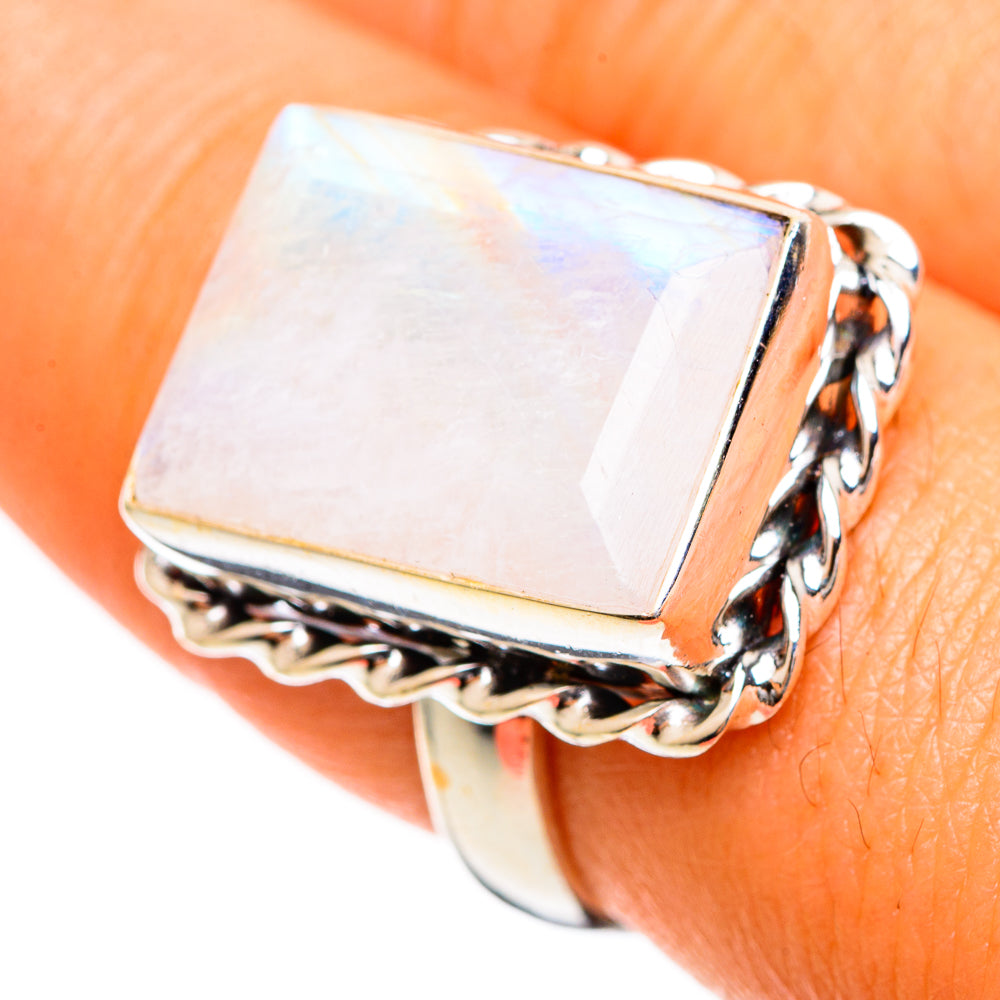 Rainbow Moonstone Rings handcrafted by Ana Silver Co - RING109973