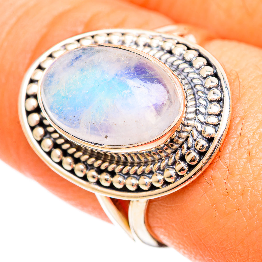 Rainbow Moonstone Rings handcrafted by Ana Silver Co - RING110003