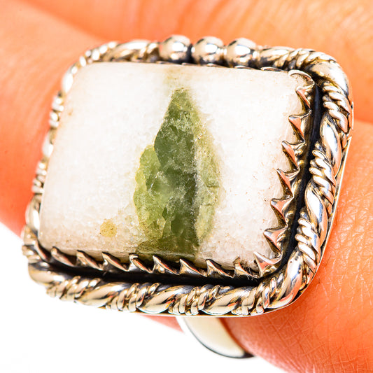 Green Tourmaline In Quartz Rings handcrafted by Ana Silver Co - RING110097