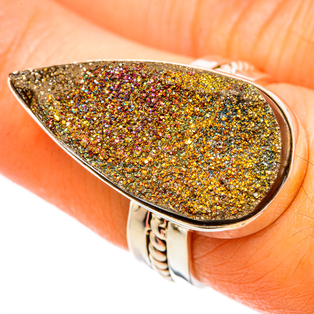 Spectro Pyrite Druzy Rings handcrafted by Ana Silver Co - RING110165