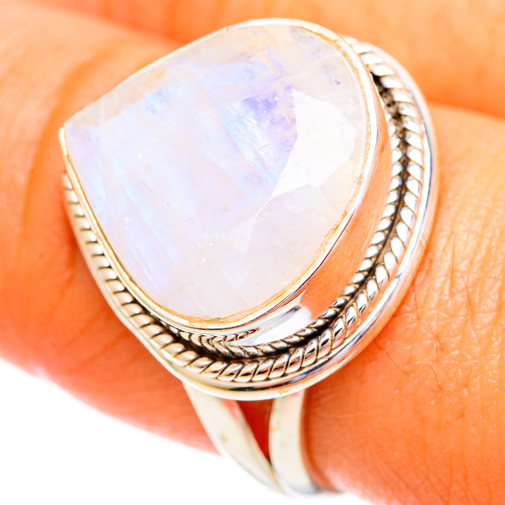 Rainbow Moonstone Rings handcrafted by Ana Silver Co - RING110168