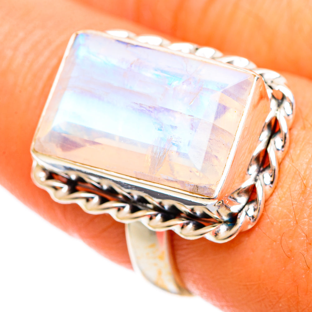 Rainbow Moonstone Rings handcrafted by Ana Silver Co - RING110170