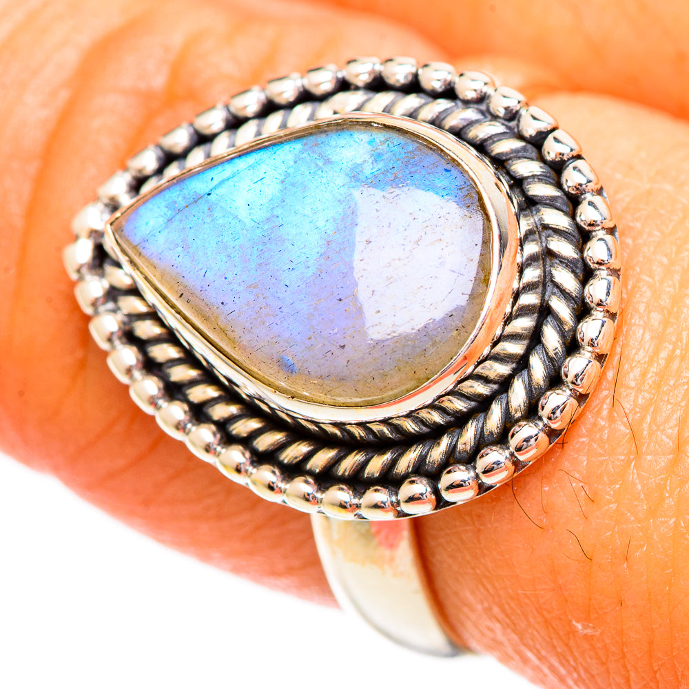 Rainbow Moonstone Rings handcrafted by Ana Silver Co - RING110178