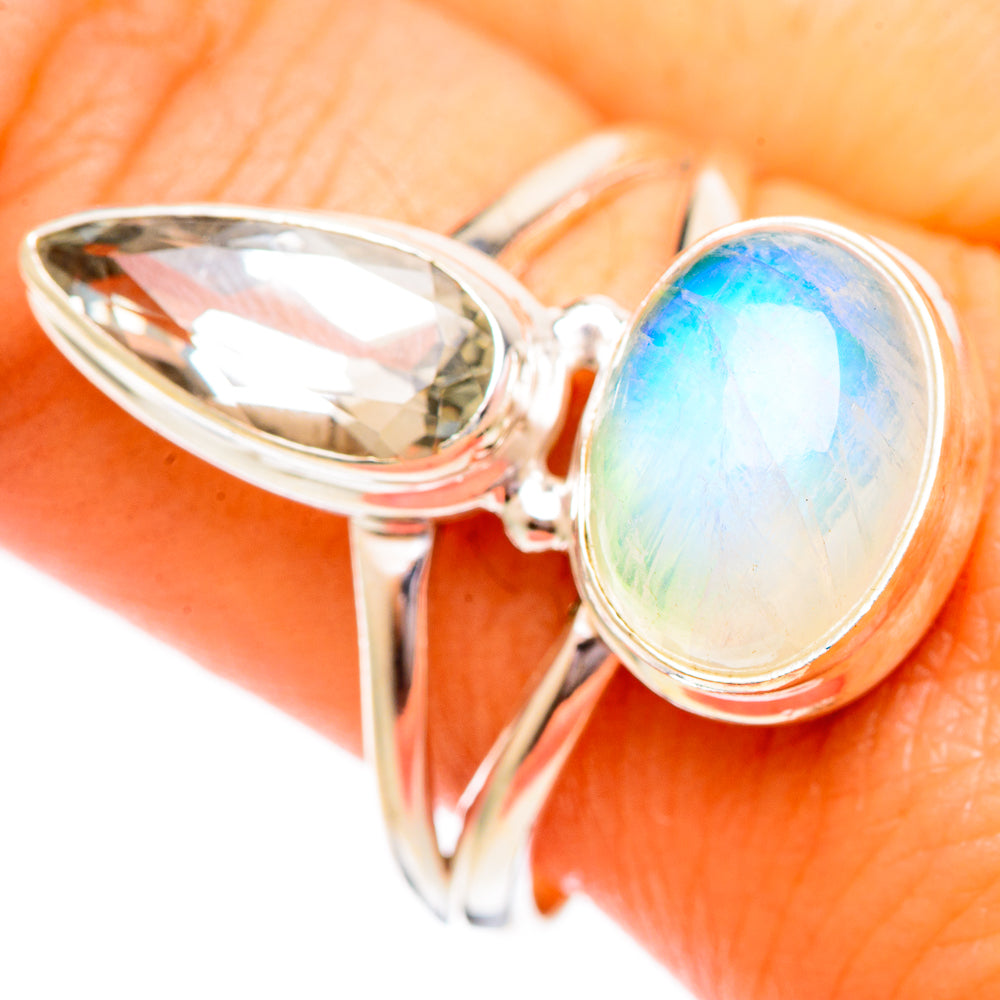 Rainbow Moonstone Rings handcrafted by Ana Silver Co - RING110182