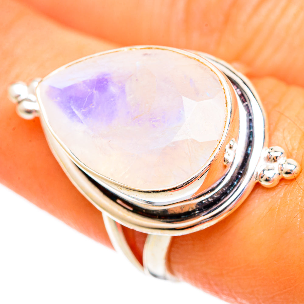Rainbow Moonstone Rings handcrafted by Ana Silver Co - RING110226