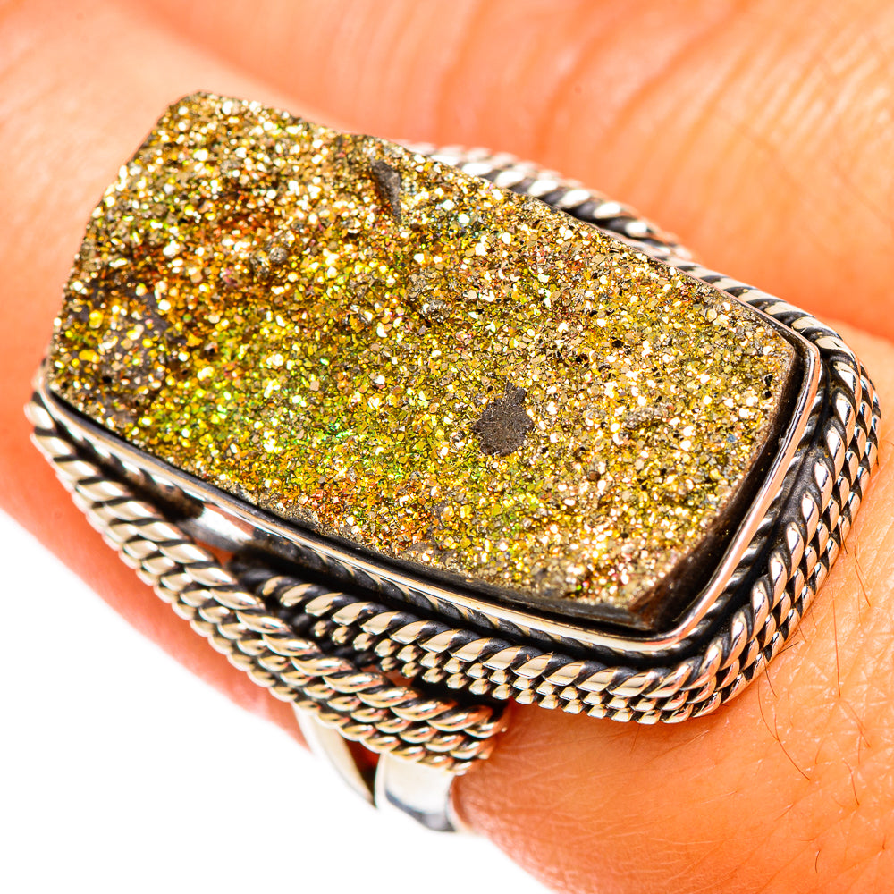 Spectro Pyrite Druzy Rings handcrafted by Ana Silver Co - RING110331