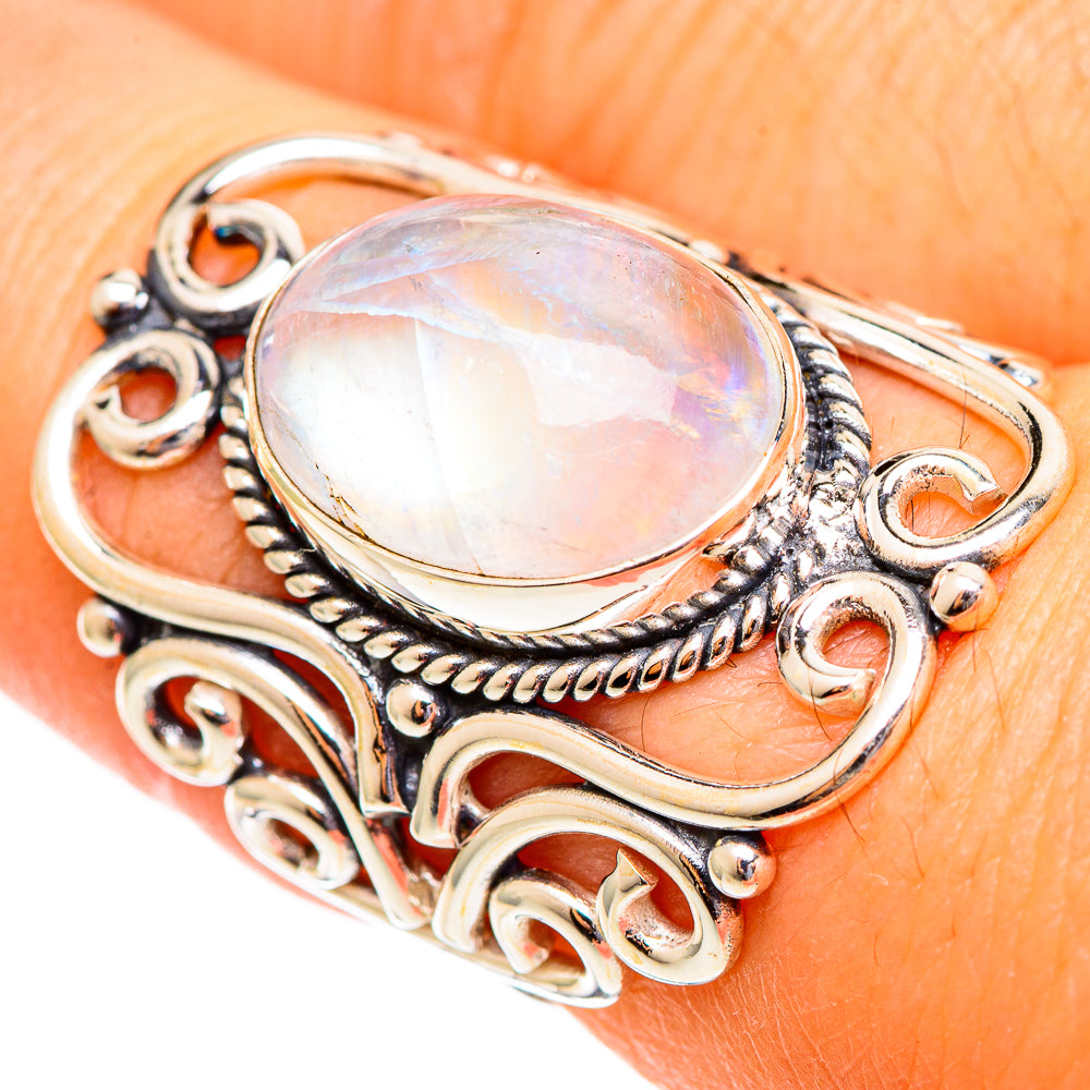 Rainbow Moonstone Rings handcrafted by Ana Silver Co - RING110502