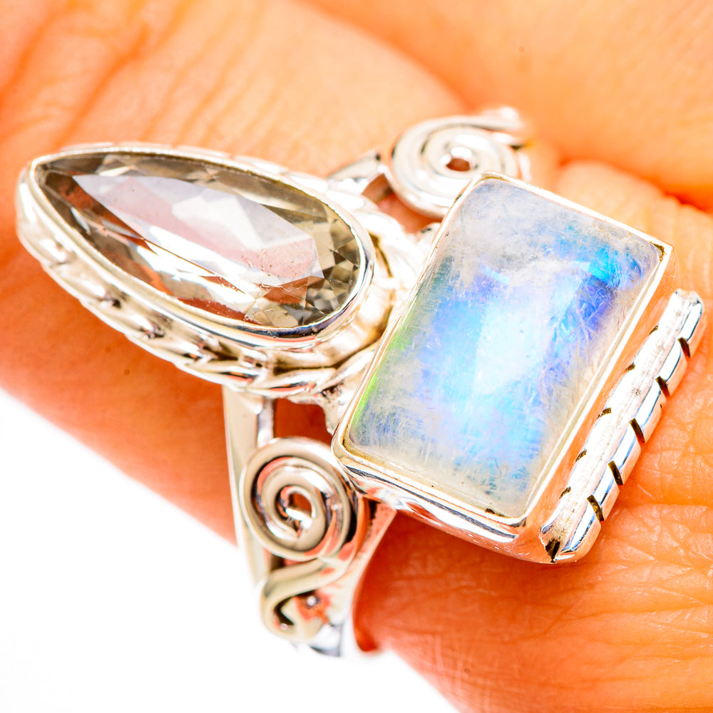 Rainbow Moonstone Rings handcrafted by Ana Silver Co - RING110511