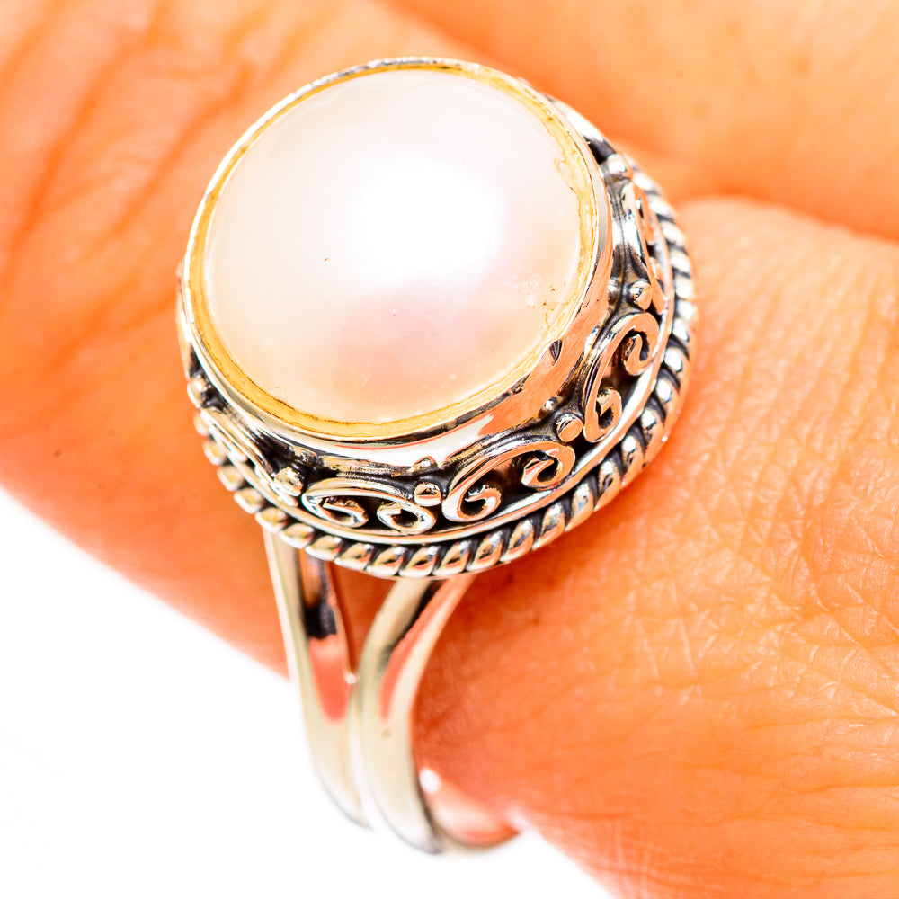 925 sterling silver cultured pearl ring with oval pearl and detailed side filigree