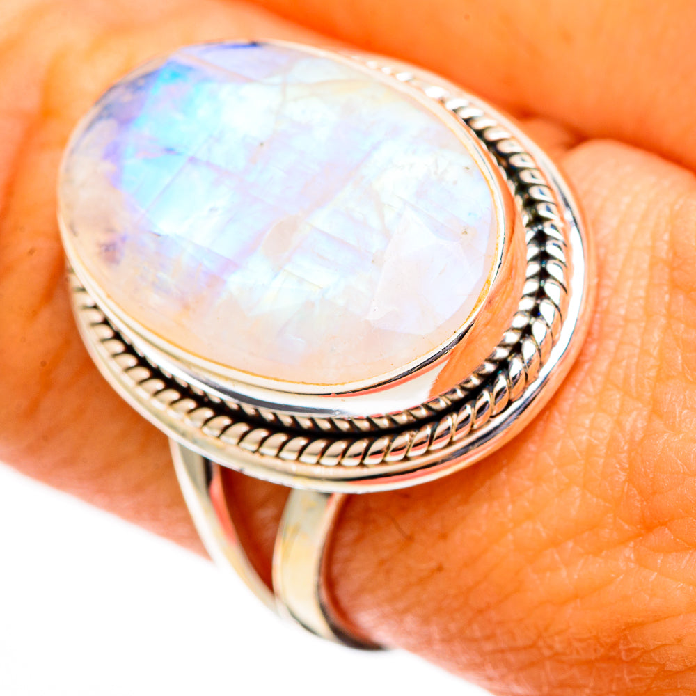 Rainbow Moonstone Rings handcrafted by Ana Silver Co - RING110577