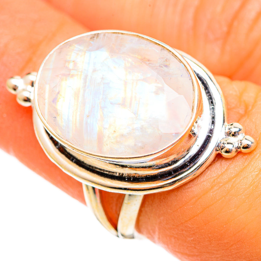 Rainbow Moonstone Rings handcrafted by Ana Silver Co - RING110605