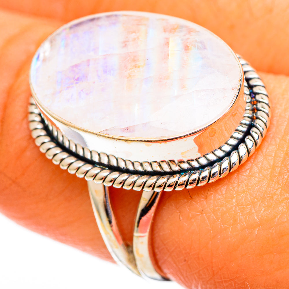 Rainbow Moonstone Rings handcrafted by Ana Silver Co - RING110632