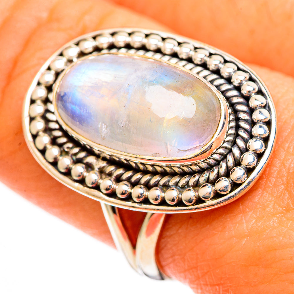 Rainbow Moonstone Rings handcrafted by Ana Silver Co - RING110633