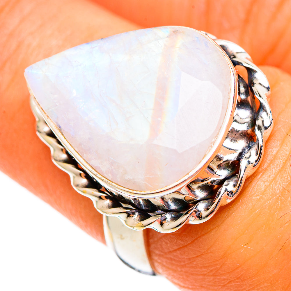 Rainbow Moonstone Rings handcrafted by Ana Silver Co - RING110634