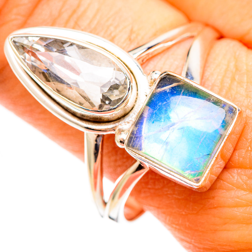 Rainbow Moonstone Rings handcrafted by Ana Silver Co - RING110647
