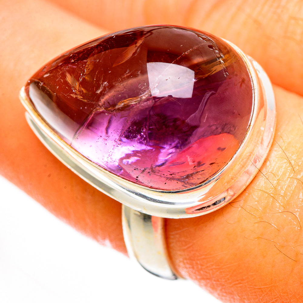 Sterling silver teardrop ametrine ring with purple and amber gemstone, size 7.5