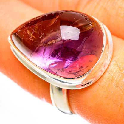 Sterling silver teardrop ametrine ring with purple and amber gemstone, size 7.5