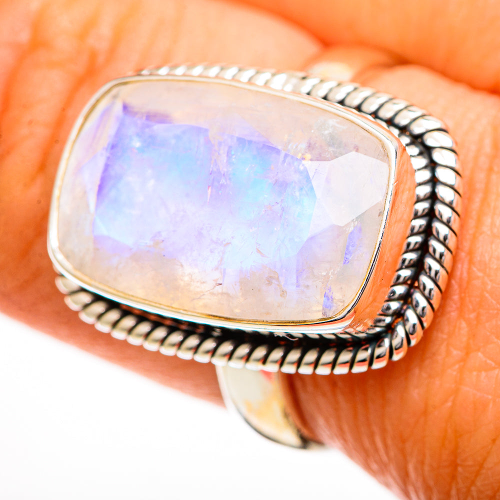 Rainbow Moonstone Rings handcrafted by Ana Silver Co - RING110827