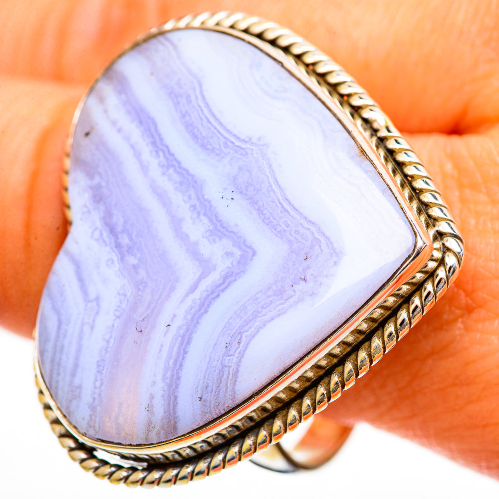 Blue Lace Agate Rings handcrafted by Ana Silver Co - RING110953