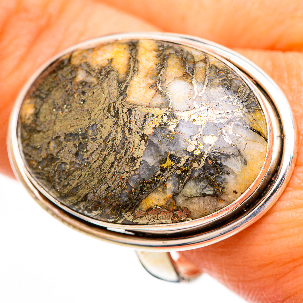 Pyrite Agate Rings handcrafted by Ana Silver Co - RING111045