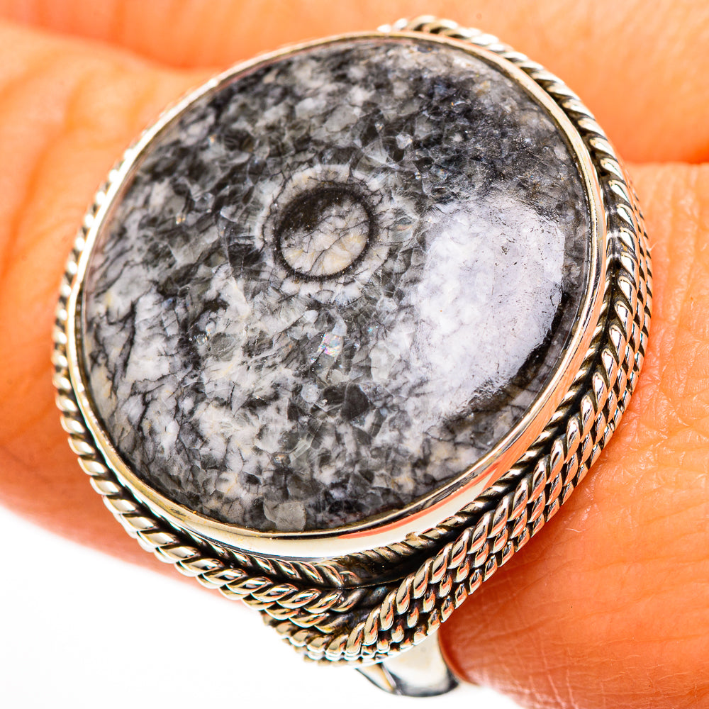 Moroccan Goniatite Fossil Rings handcrafted by Ana Silver Co - RING111047