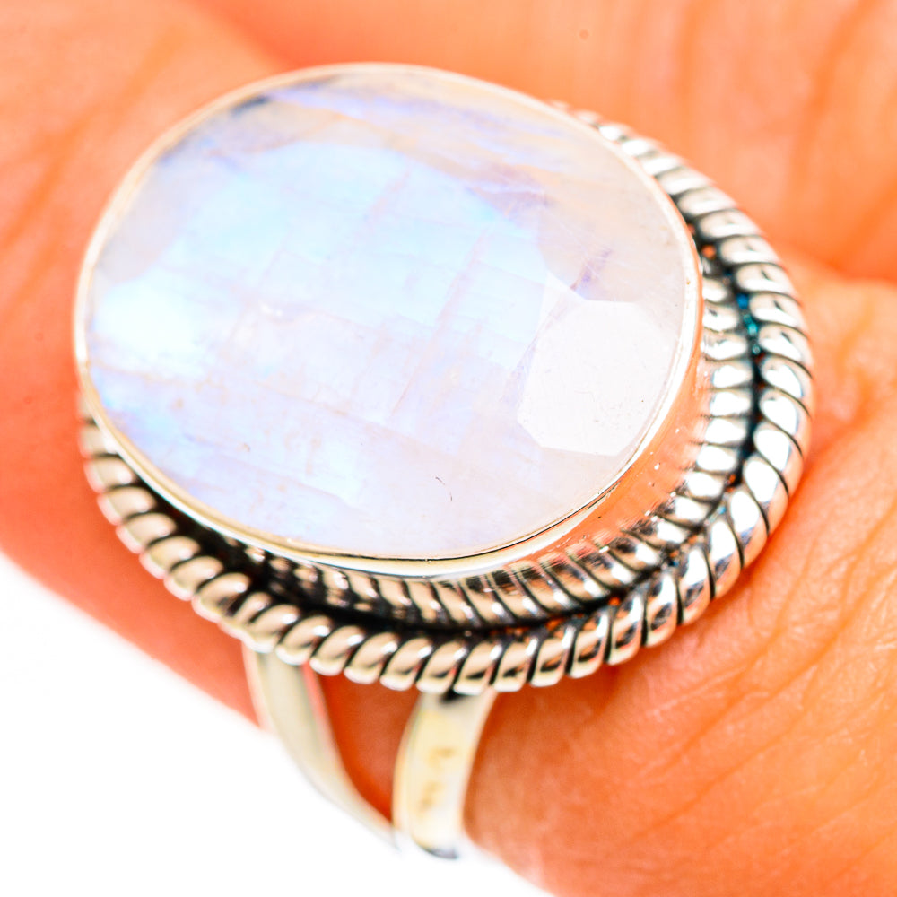 Rainbow Moonstone Rings handcrafted by Ana Silver Co - RING111074