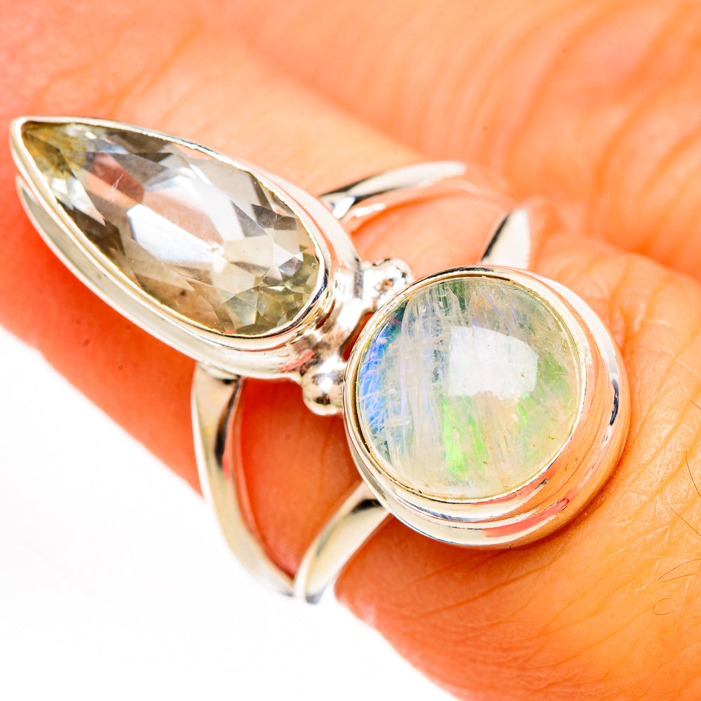 Rainbow Moonstone Rings handcrafted by Ana Silver Co - RING111163