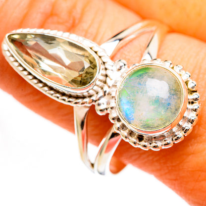 Rainbow Moonstone Rings handcrafted by Ana Silver Co - RING111165