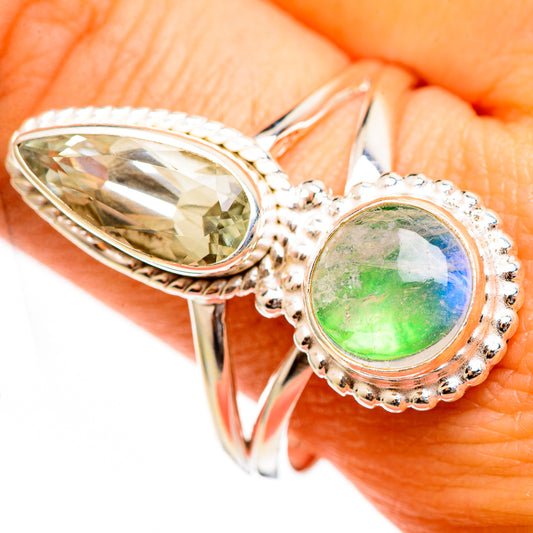 Green Moonstone Rings handcrafted by Ana Silver Co - RING111191